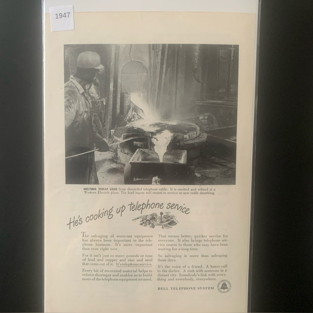 Vintage 1947 Bell Telephone He's Cooking Up Telephone Service Ad Advertisement